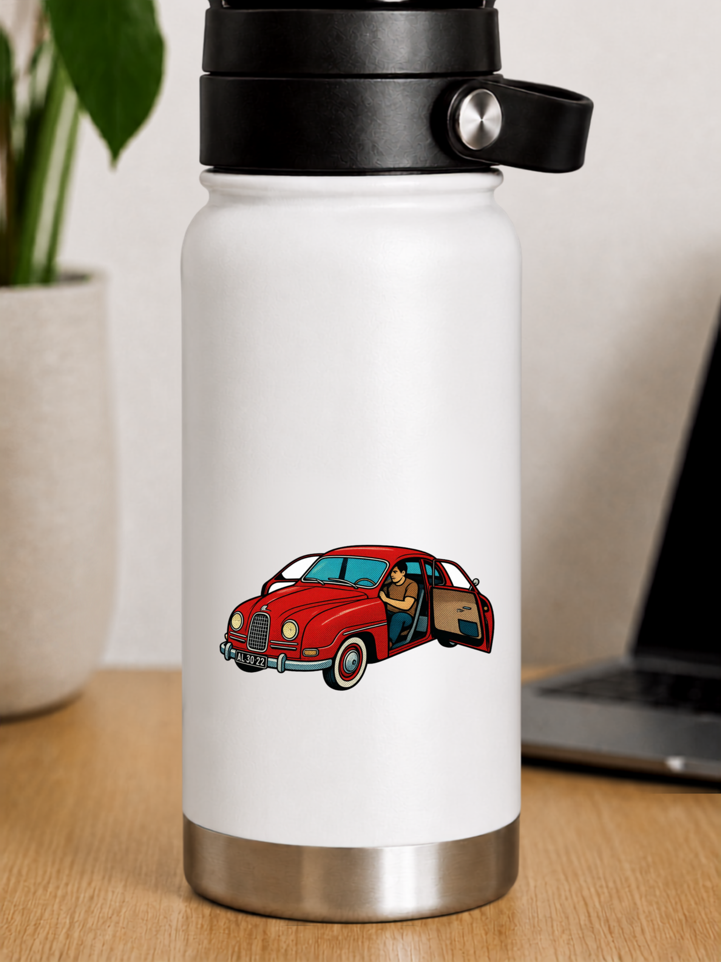 Saab 96 Klistermärke – Klassisk Röd Svensk Bil | Retro Sticker