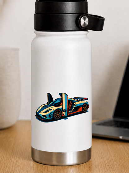 Retro Supercar Sticker – Pop Art Sports Car Decal | Exotic Bil Sticker | Automotive Art | Laptop Water Bottle Car Enthusiast Gift