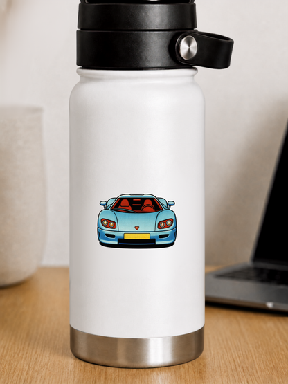 Koenigsegg CC Klistermärke – Blå Hyperbil i Retro Pop Art Stil  5cm i längden