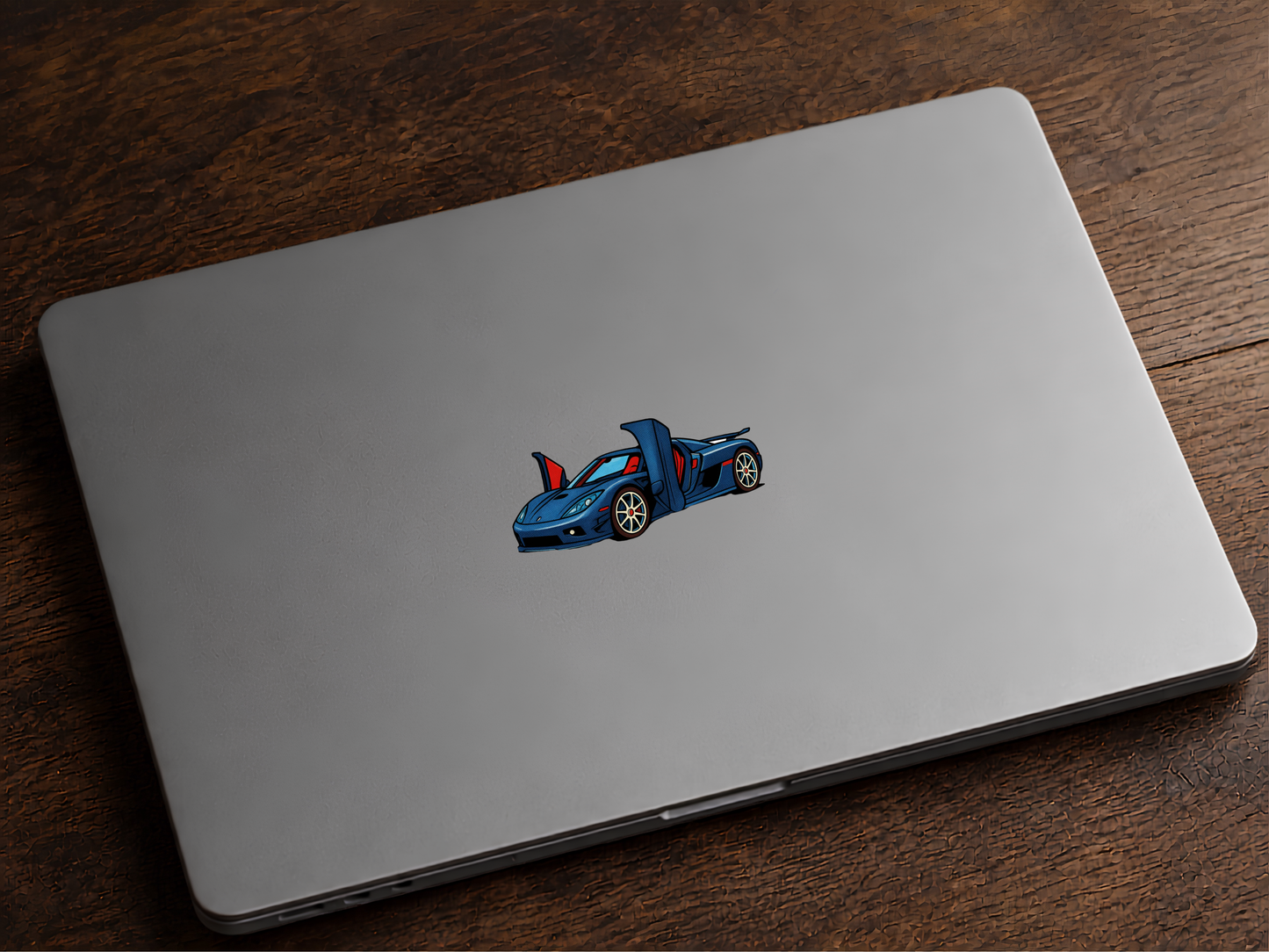 Blå Superbil med Saxdörrar – Sportbil Sticker | Premium Sticker för Bil, Laptop & Häfte 7.4 cm