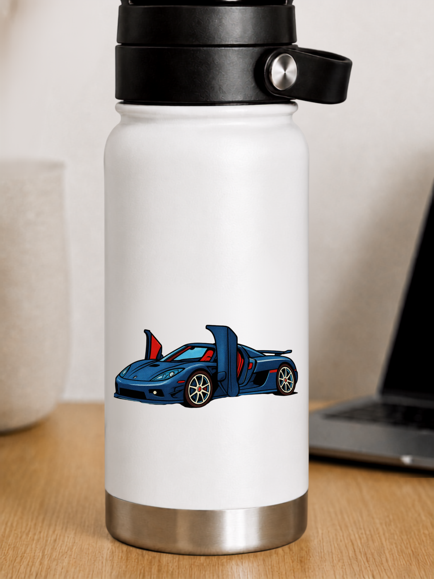 Blå Superbil med Saxdörrar – Sportbil Sticker | Premium Sticker för Bil, Laptop & Häfte 7.4 cm