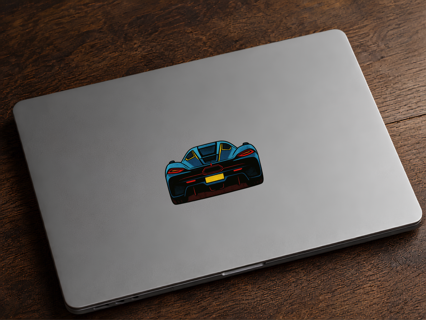 Sportbil Bakifrån Bildekal – Blå Superbil Sticker i Premium Sticker 6.3 cm  lång