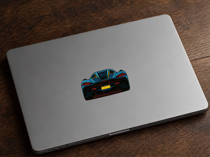 Sportbil Bakifrån Bildekal – Blå Superbil Sticker i Premium Sticker 6.3 cm  lång