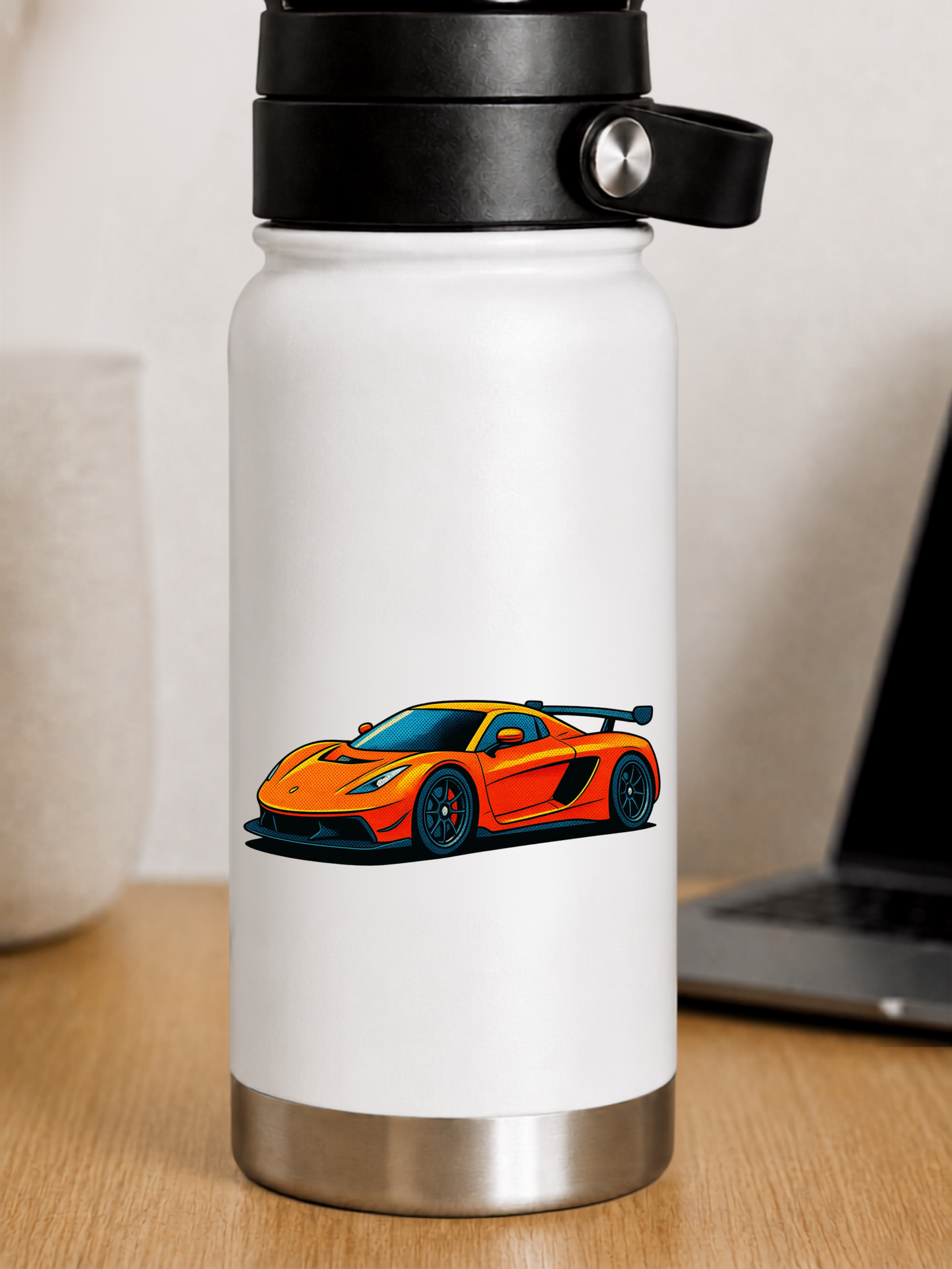 Orange Sportbil Klistermärke 8.8 cm  lång– Retro Pop Art Premium | Nexo