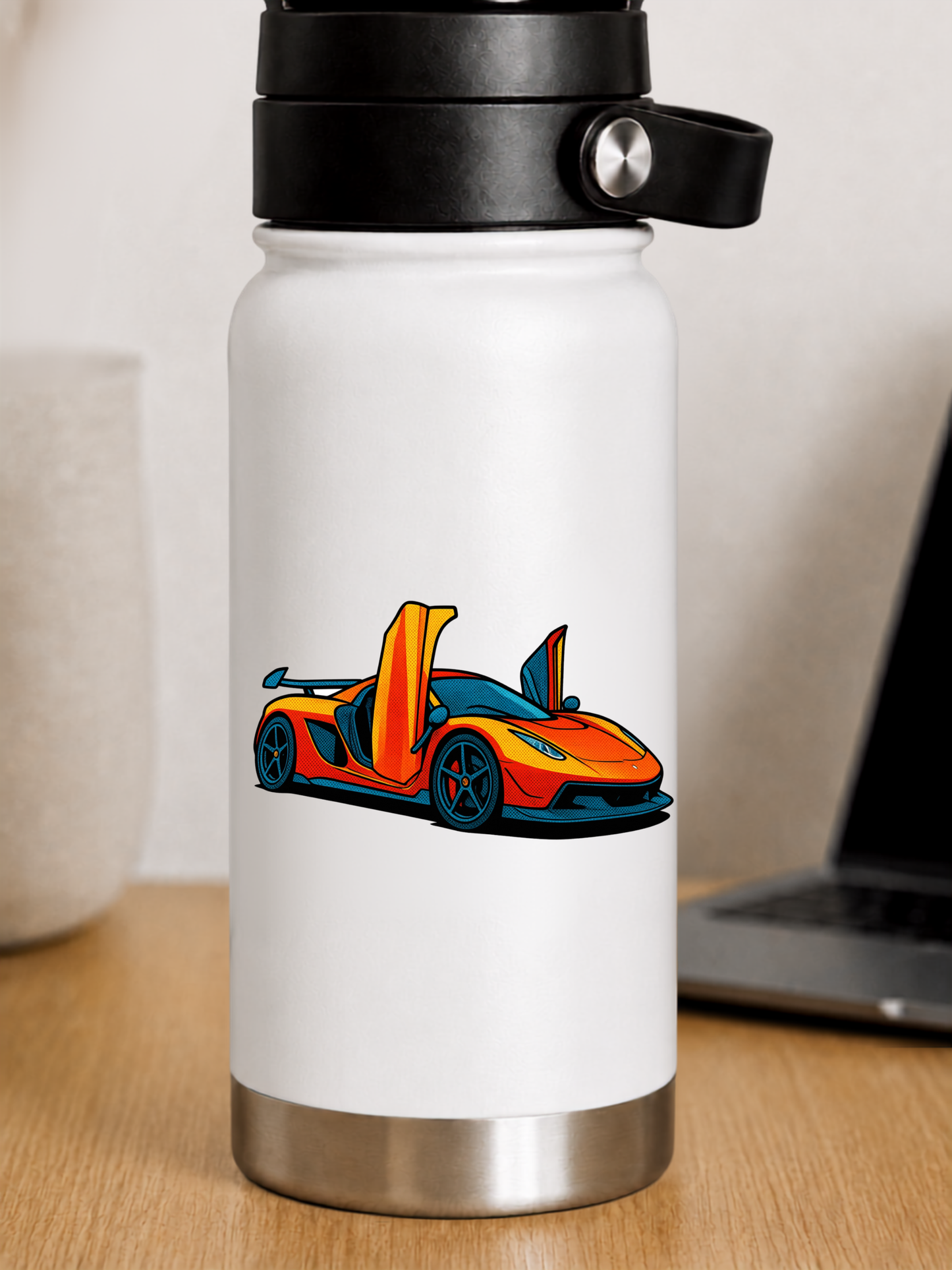 Orange Koenigsegg Sportbil Klistermärke – Retro Pop Art Premium 7.8 lång