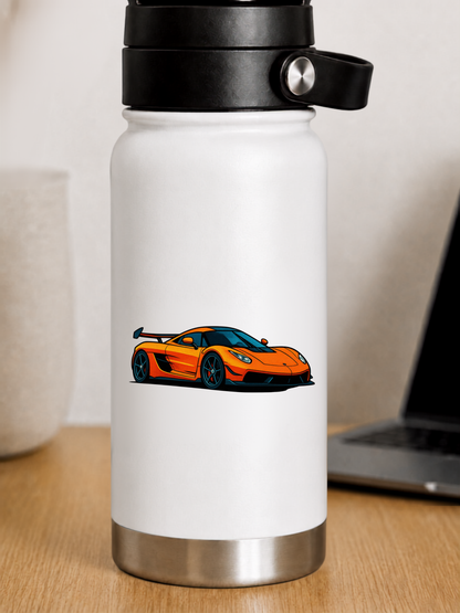 Orange Sportbil Klistermärke – Retro Pop Art Klistermärke 8.2 cm lång | Nexo
