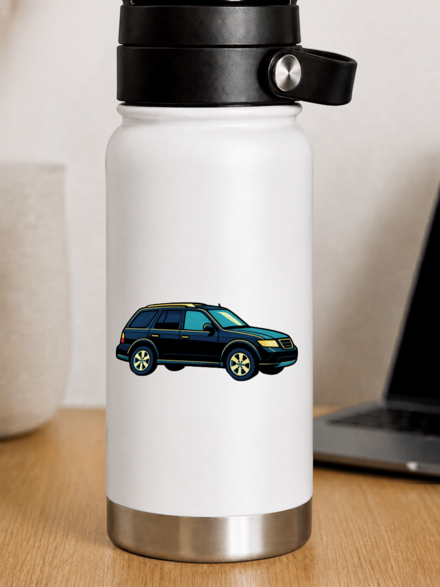Saab 9-7X Aero Retro Klistermärke – Mörkblå SUV i Pop Art Stil