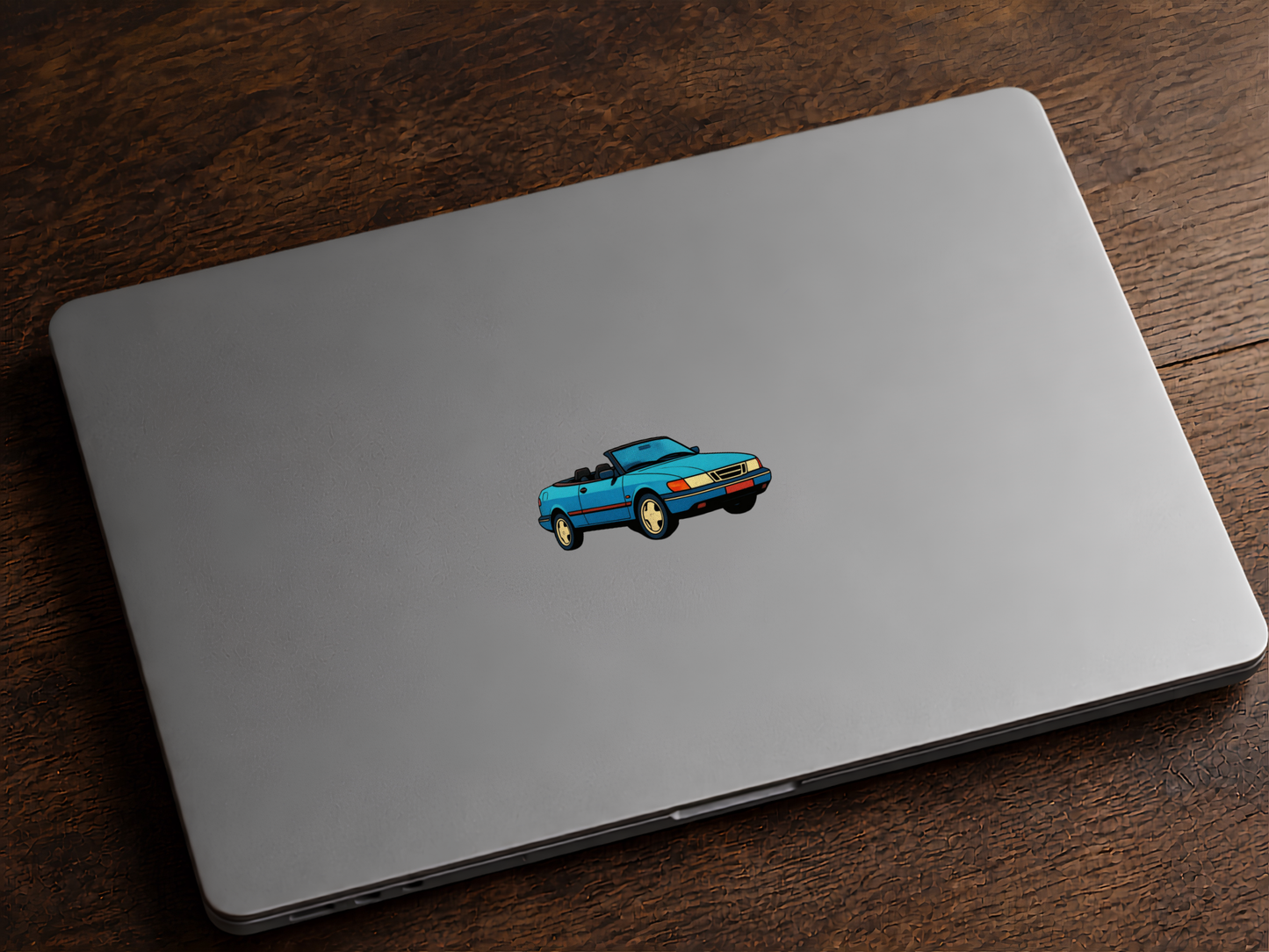 Blå Saab 900 Cabriolet Sticker – Klassisk Svensk Cabriolet