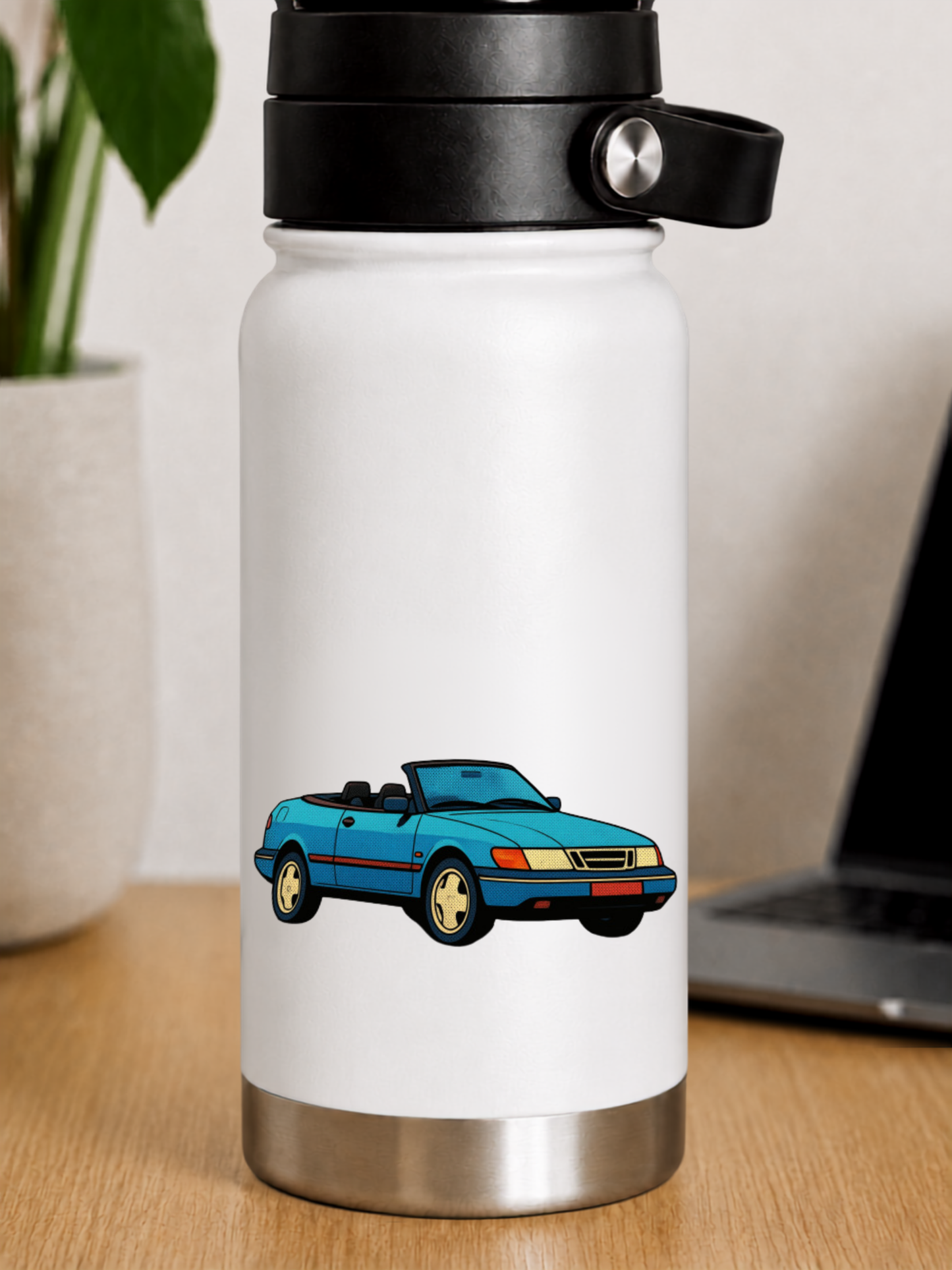 Blå Saab 900 Cabriolet Sticker – Klassisk Svensk Cabriolet