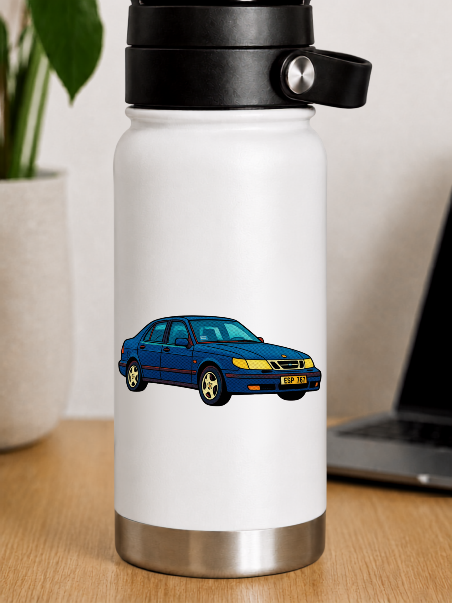 Saab 9-5 Blå Sedan Retro Klistermärke – Vintage Bil Sticker