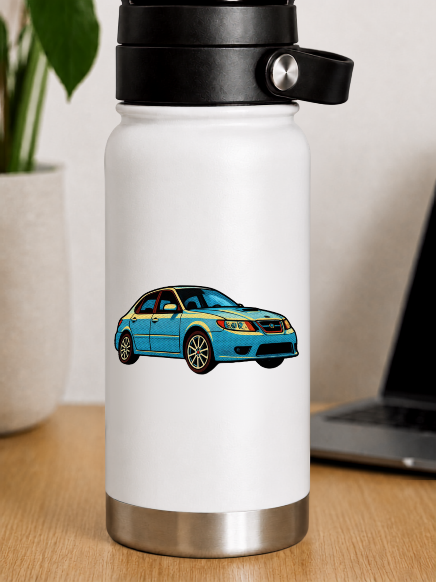 Blå Saab 9-3 Aero Sedan Retro Klistermärke