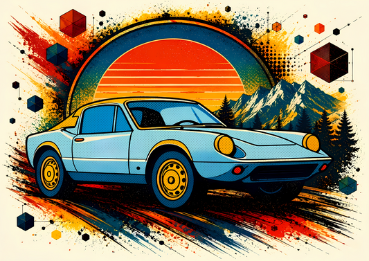 Classic Sports Car Väggkonst – Retro Sunset Wall Art