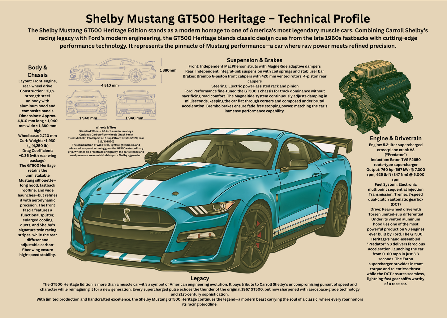 Heritage-Inspired Supercharged Muscle Car Poster – Technical Profile (2022)