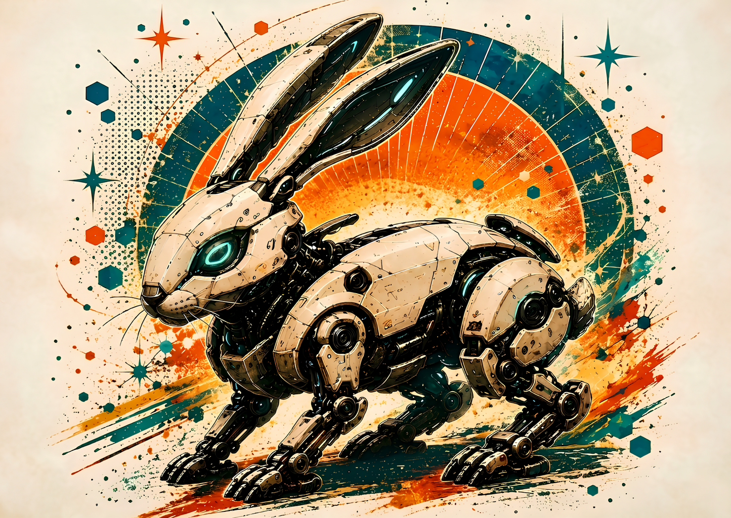 Cyber Rabbit X-01 – Futuristisk Robotkanin Poster