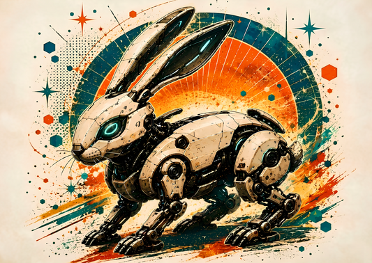 Cyber Rabbit X-01 – Futuristisk Robotkanin Poster