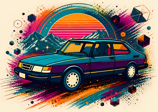 Retro Nordic Drive – Klassisk Bil i Synthwave Stil