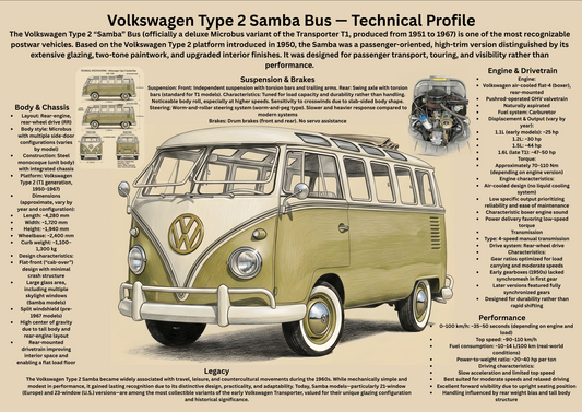 Volkswagen Type 2 Samba Bus Poster – Teknisk Profil